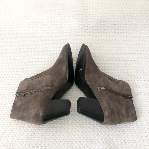 Frye JENNIFER Brown Grey Suede Pointed Stacked Heel Dress Ankle Boots 6 - Picture 6 of 12
